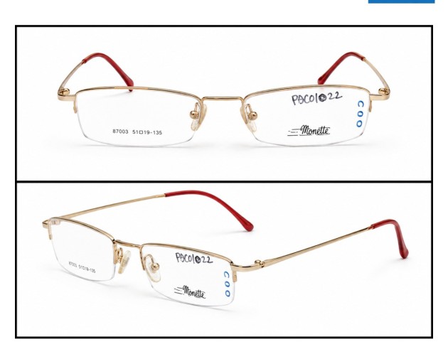Monette 87003 Gold and Red Semi-Rimless Optical Frame