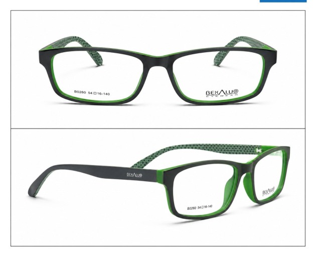 Bekalub B0260 Black Green Rectangular Optical Frame