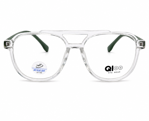 Qloo Transparent Clear Green Double Bridge Eyeglass Frame