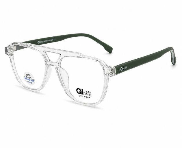 Qloo Transparent Clear Green Double Bridge Eyeglass Frame