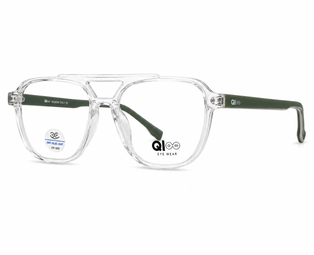 Qloo Transparent Clear Green Double Bridge Eyeglass Frame