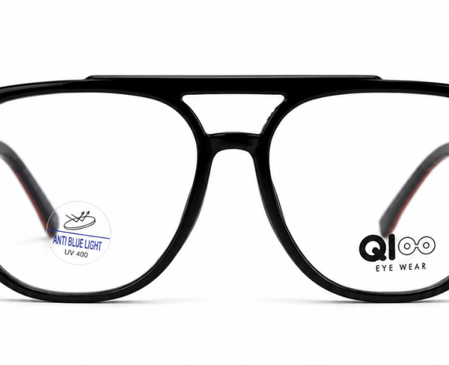 Qi100 QLOO Black Aviator Eyeglass Frame