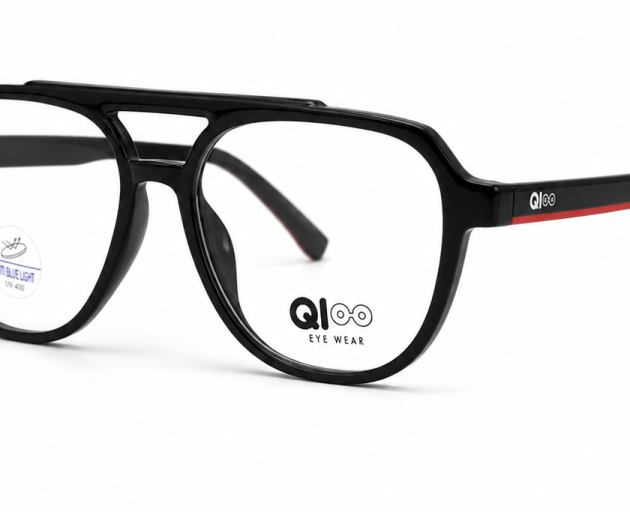 Qi100 QLOO Black Aviator Eyeglass Frame
