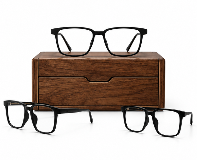 black full-rim acetate square eyeglasses,