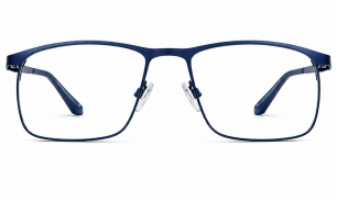 matte blue titanium IP eyeglasses with a classic full-rim rectangular shape