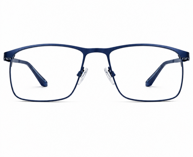 matte blue titanium IP eyeglasses with a classic full-rim rectangular shape