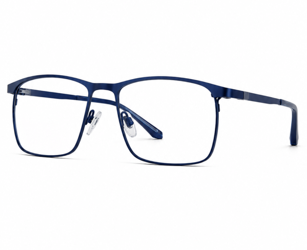 matte blue titanium IP eyeglasses with a classic full-rim rectangular shape