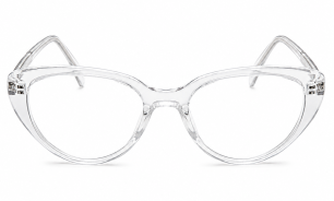 clear cat-eye prescription eyeglasses.