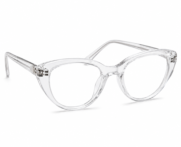 clear cat-eye prescription eyeglasses.