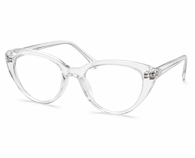 clear cat-eye prescription eyeglasses.