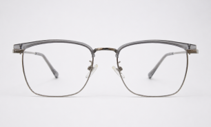 Grey Silver Browline Rectangle Eyeglass Frame – Lightweight Optical Frame