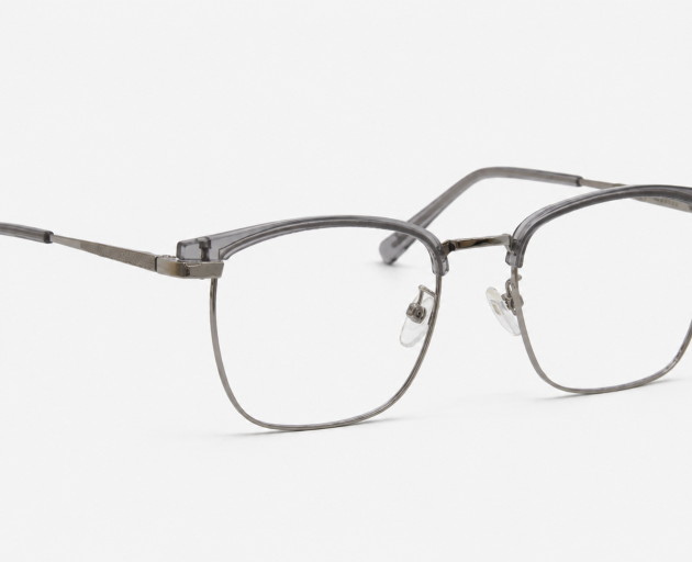 Grey Silver Browline Rectangle Eyeglass Frame – Lightweight Optical Frame