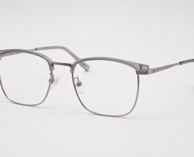 Grey Silver Browline Rectangle Eyeglass Frame – Lightweight Optical Frame