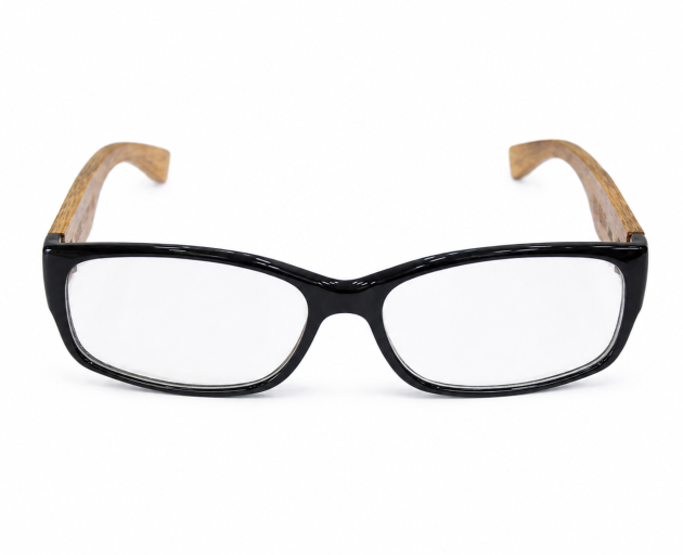 Black Rectangular Eyeglasses with Wooden Temples – A6920