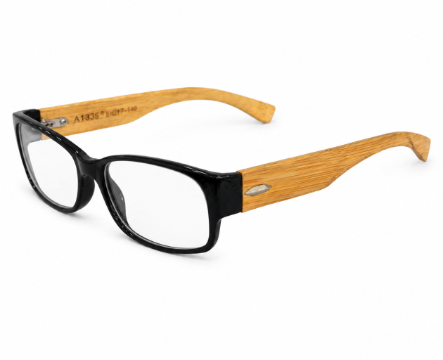 Black Rectangular Eyeglasses with Wooden Temples – A6920