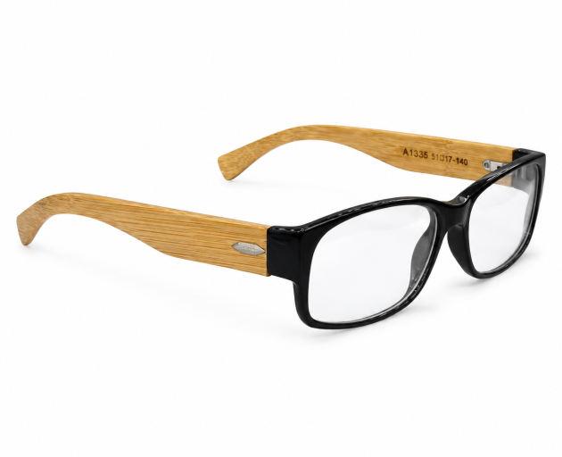 Black Rectangular Eyeglasses with Wooden Temples – A6920