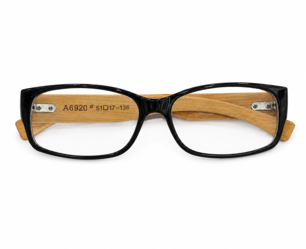 Black Rectangular Eyeglasses with Wooden Temples – A6920