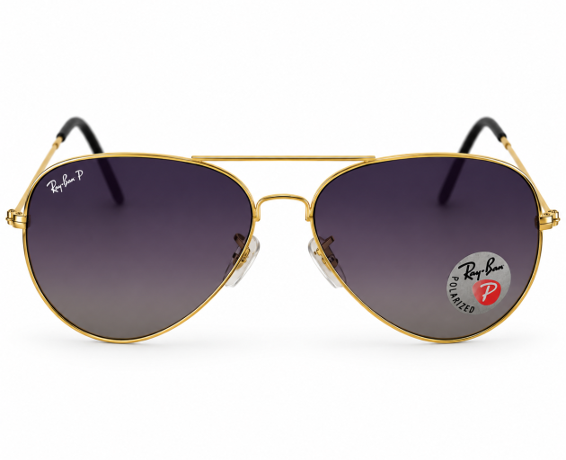 Ray-Ban Gold Aviator Sunglasses with Purple Gradient Polarized Lenses