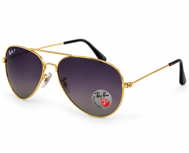 Ray-Ban Gold Aviator Sunglasses with Purple Gradient Polarized Lenses
