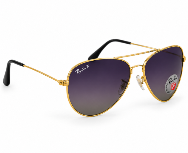Ray-Ban Gold Aviator Sunglasses with Purple Gradient Polarized Lenses