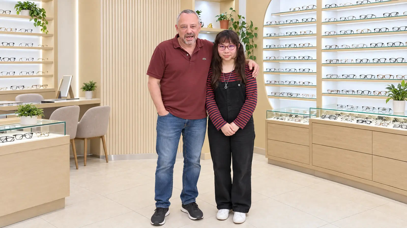 Father and daughter visiting Vision Concern optical clinic in Kathmandu